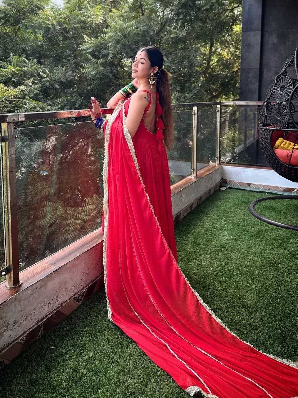 Georgette  Anarkali Long Sleeveless Gown